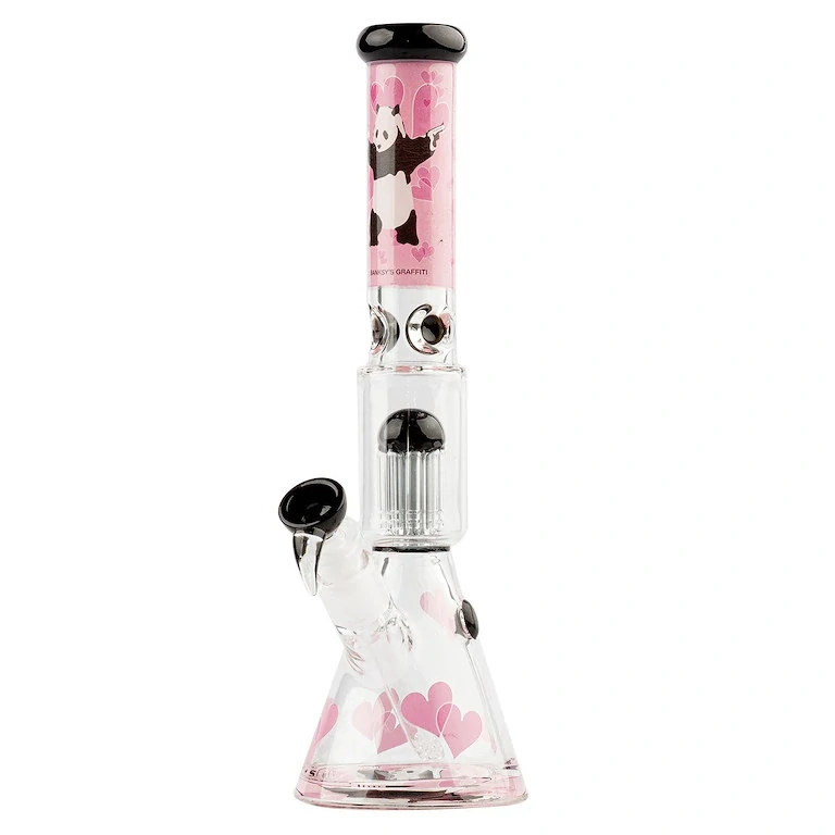 Skleněný bong s perkolací G-Rollz Pink Panda, 35cm
