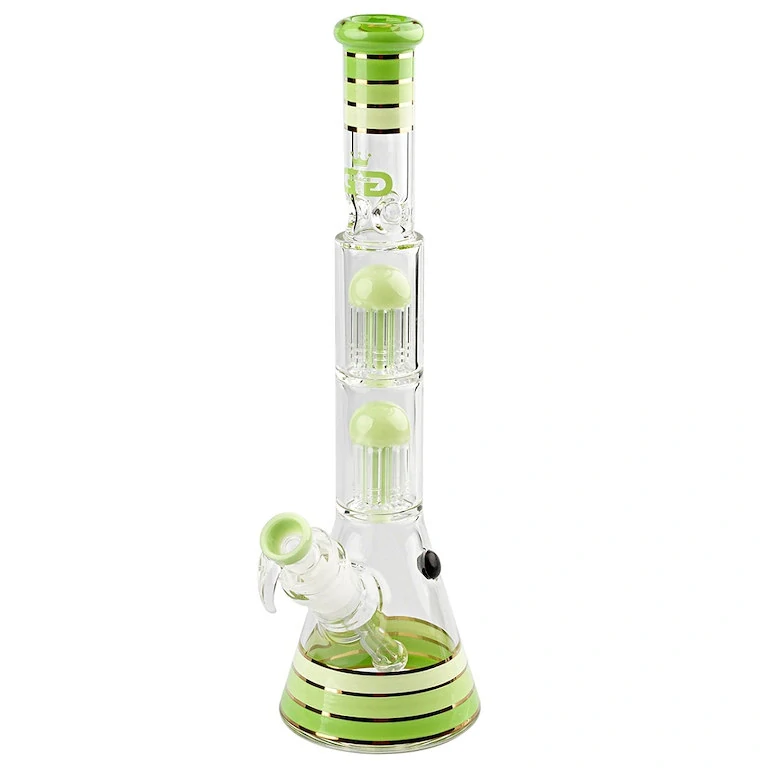 Skleněný bong s perkolací Grace Glass Golden Line Green Stripes, 38cm