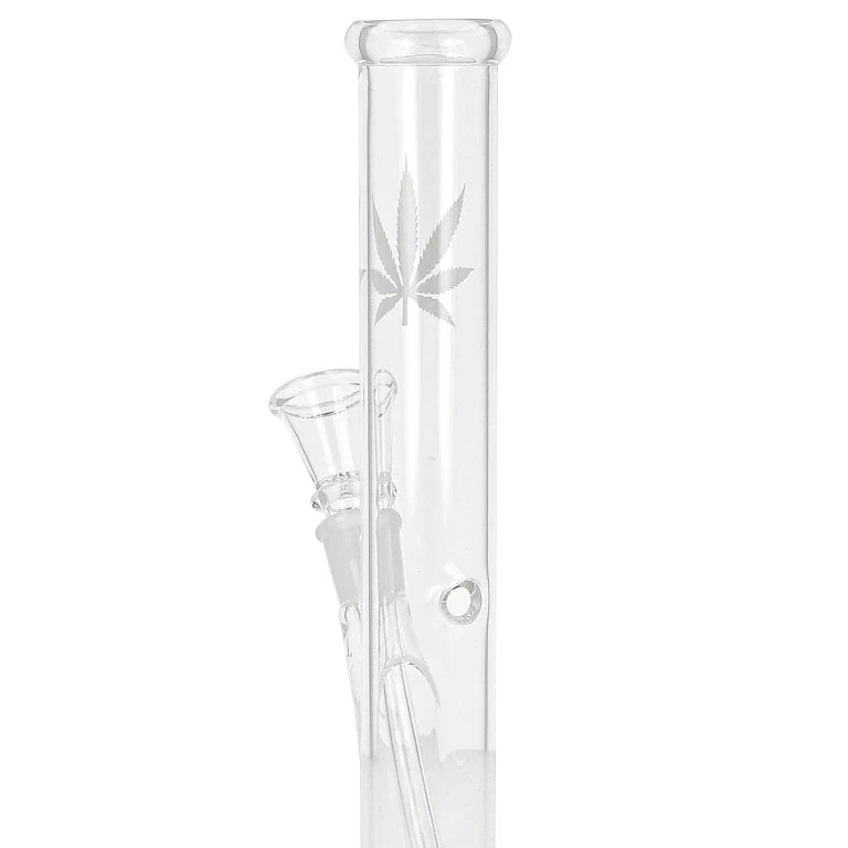 Skleněný bong Straight White Leaf, 26cm