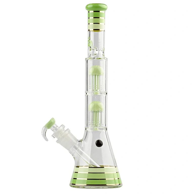 Skleněný bong s perkolací Grace Glass Golden Line Green Stripes, 38cm