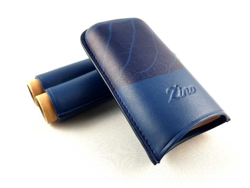 Zino pouzdro na 2 doutníky kožené, modré