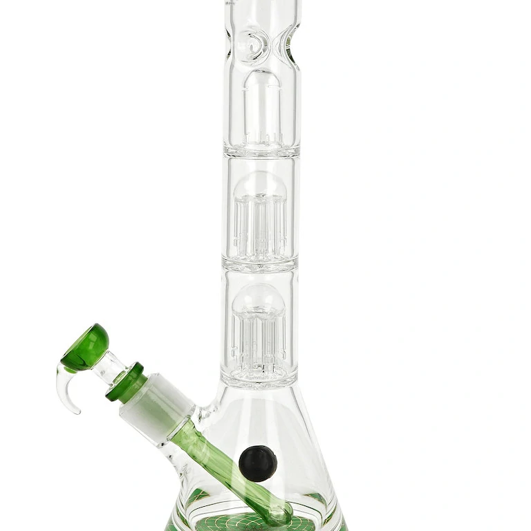 Skleněný bong s perkolací Grace Glass Beaker Green Triple Tree, 35cm 