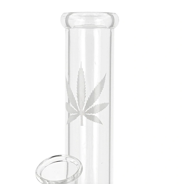 Skleněný bong Straight White Leaf, 26cm