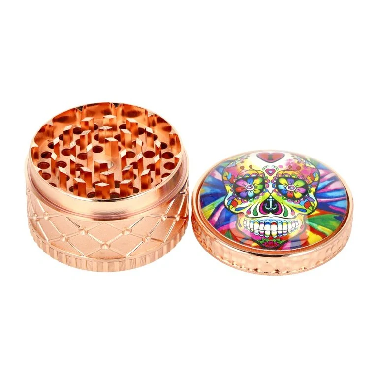 Drtič tabáku kovový Rose Gold Skull, 65mm