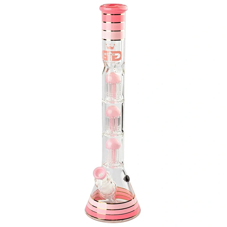 Skleněný bong s perkolací Grace Glass Golden LE Pink, 48cm