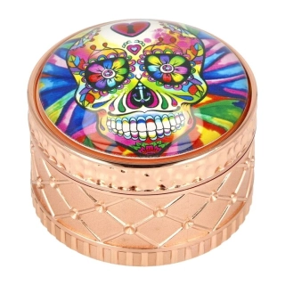 Drtič tabáku kovový Rose Gold Skull, 65mm