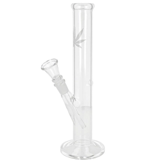 Skleněný bong Straight White Leaf, 26cm